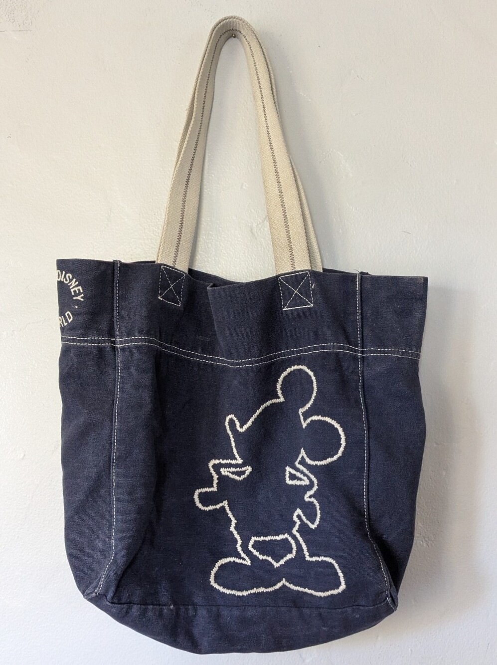 Walt Disney World Mickey Mouse Navy Canvas Tote Bag Embroidered Stitched Large